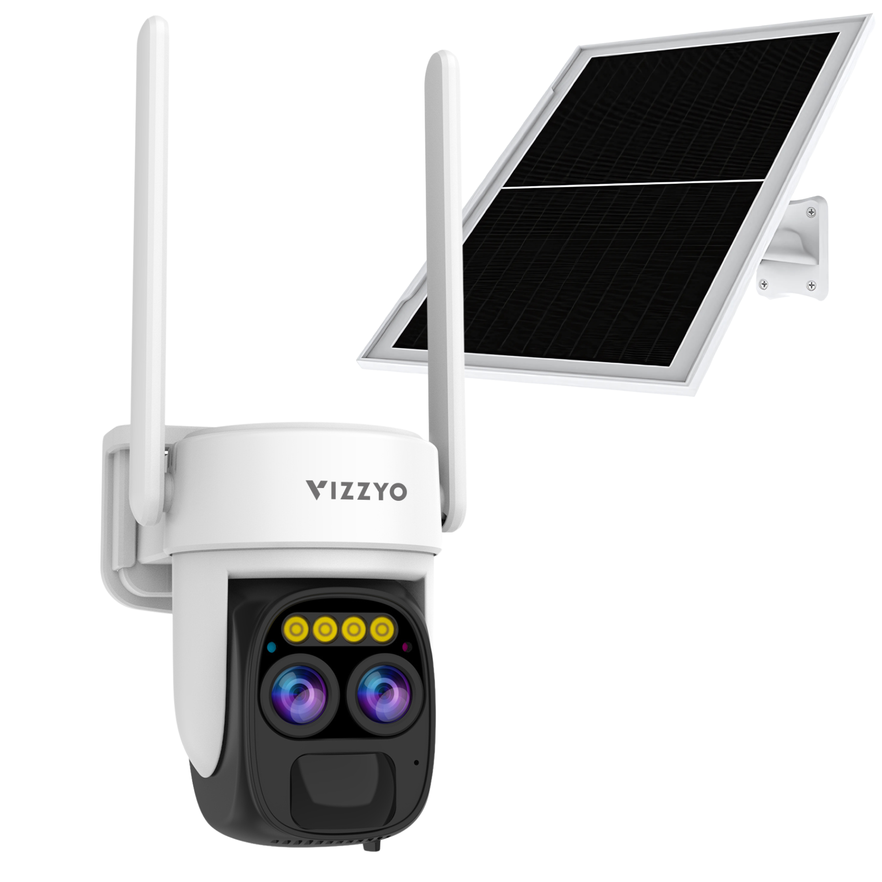 Cameră Supraveghere Solară WiFi Vizzyo Evo Pro, 5MP, Panou Solar 10W, Dual Lens 4mm+12mm, Zoom Optic 5X, Viziune Nocturnă Color & IR, AI Detecție Mișcare & Urmărire Automată, Audio Bidirecțional, IP66, SD 256GB, Cloud Gratuit