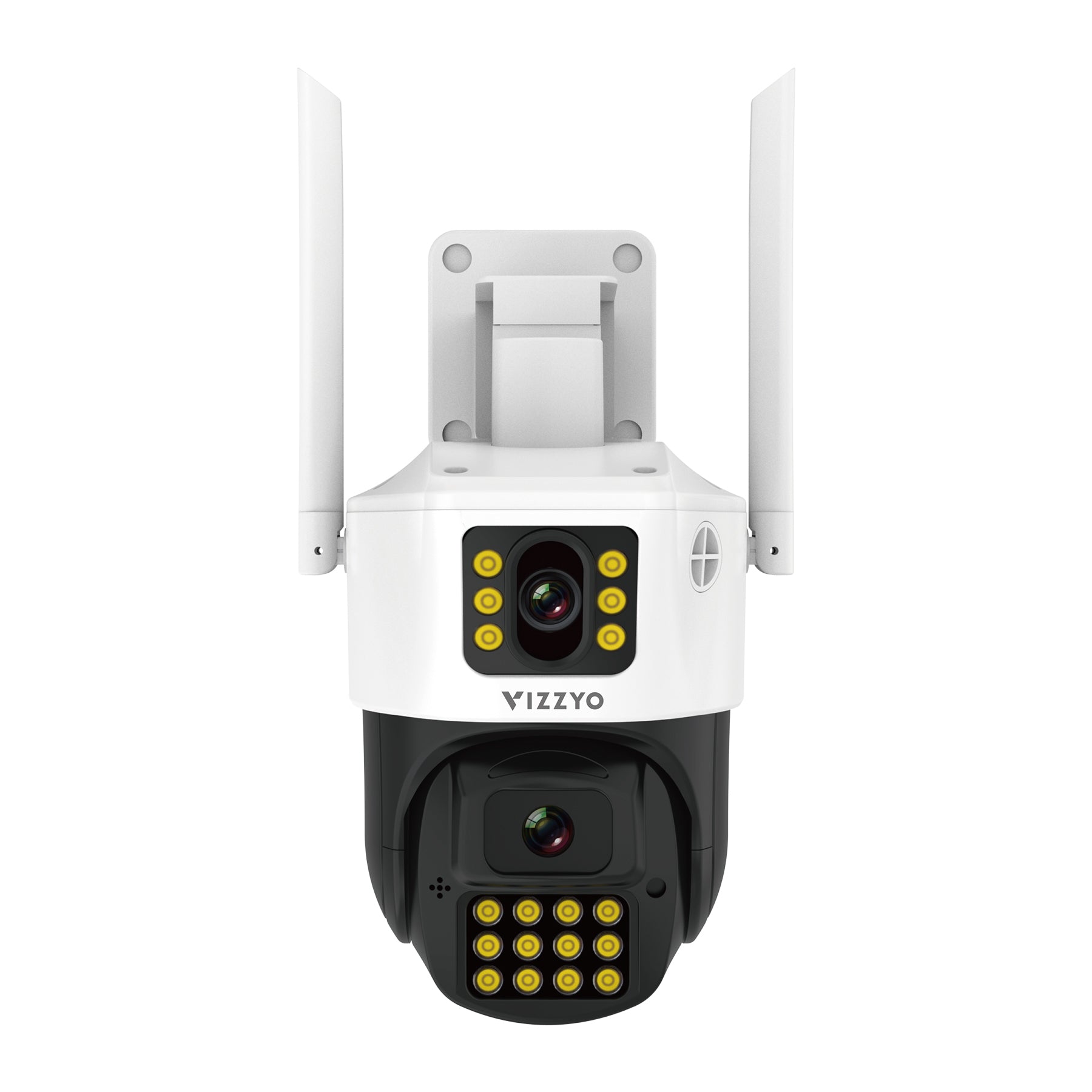 Cameră Supraveghere Dublă WiFi Vizzyo Dual Ranger, 8M, Lentile 4mm & 6mm, Viziune Nocturnă Color, AI Detecție Mișcare & Urmărire Automată, Audio Bidirecțional, Antene 5dBi, HDR, ISP, IP66, SD 256GB