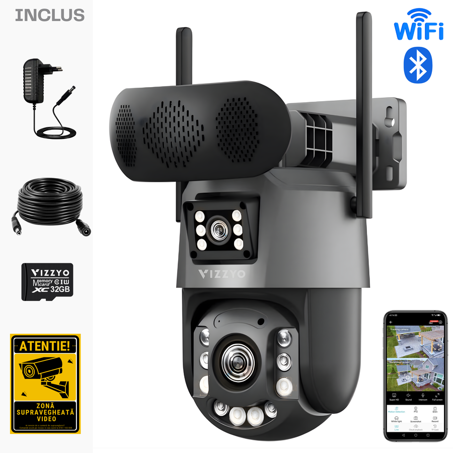 Cameră Supraveghere WiFi + Boxă Bluetooth Vizzyo Sound Pro