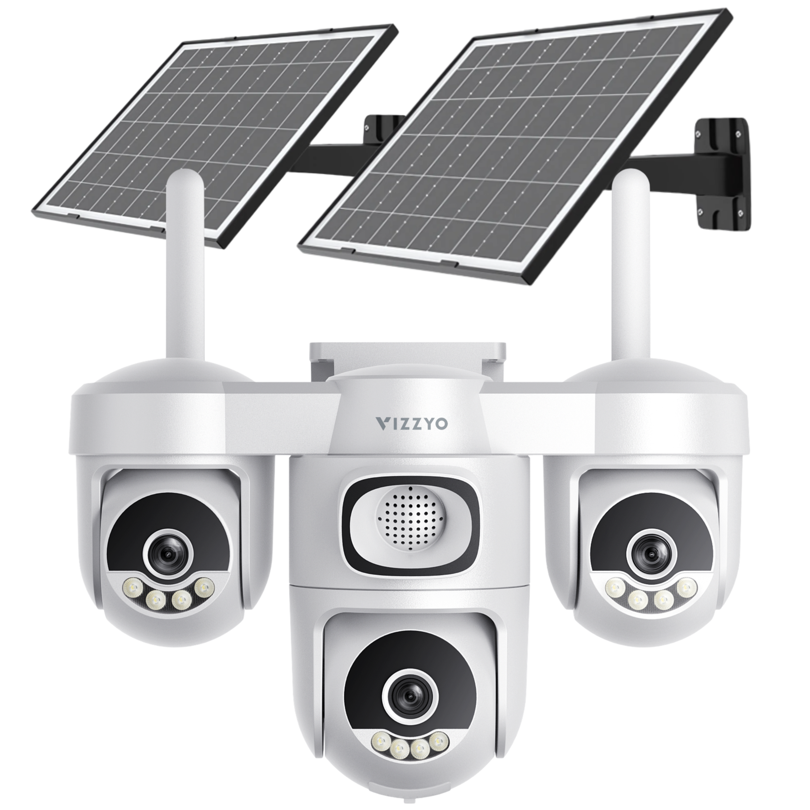Cameră Supraveghere 4G Solară Vizzyo Atlas Solar 3, 3 Camere Motorizate, Acoperire 360°, Mod AOV 1FPS - Inregistrare 24/7, 2 Panouri Solare 12W, Baterie 12.000mAh, AI Tracking, Noapte Color & IR, Audio Bidirecțional, Aplicație O-KAM Pro, IP66, SD 256GB