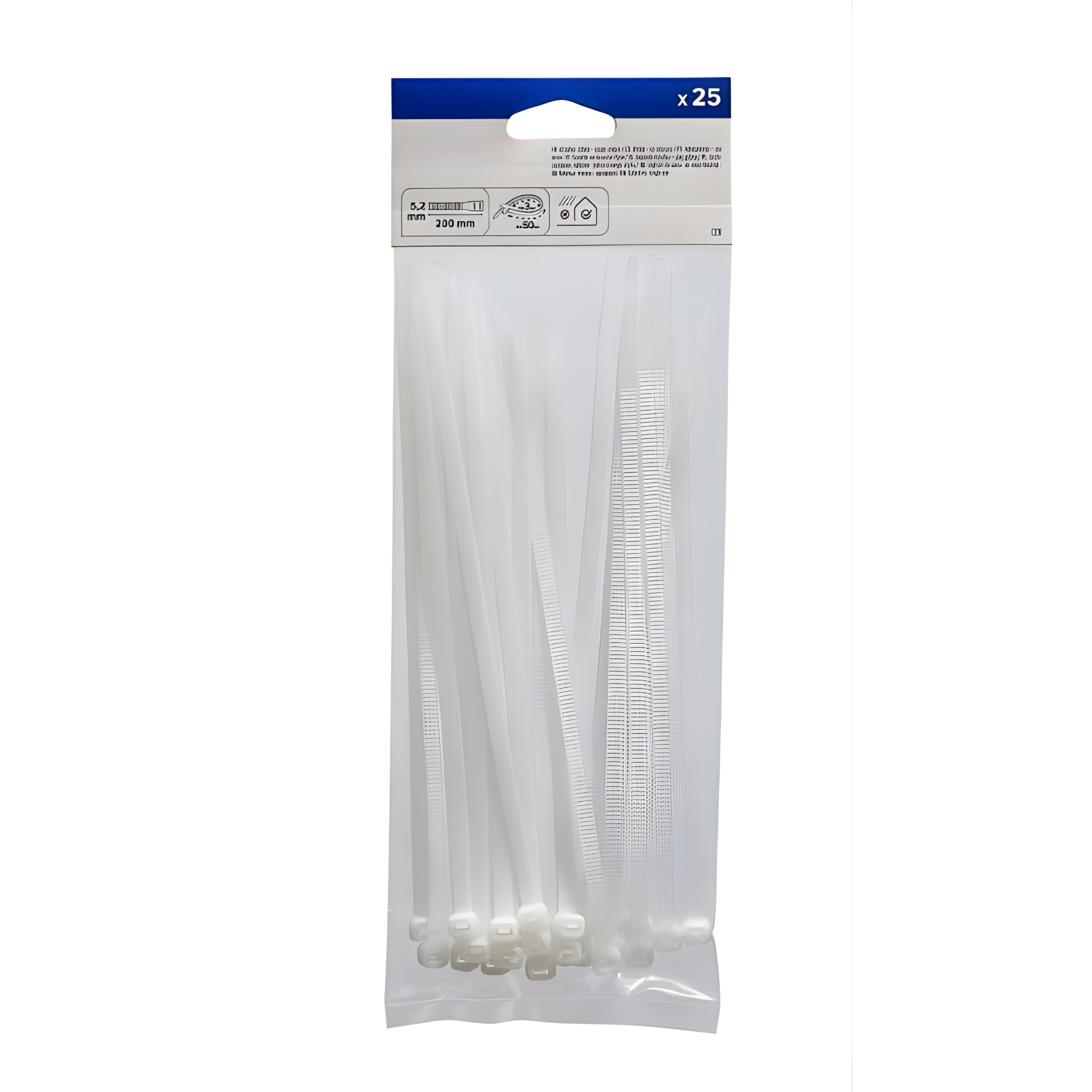 Coliere prindere cabluri, 200 x 5.2 mm, albe, set 25 bucăți