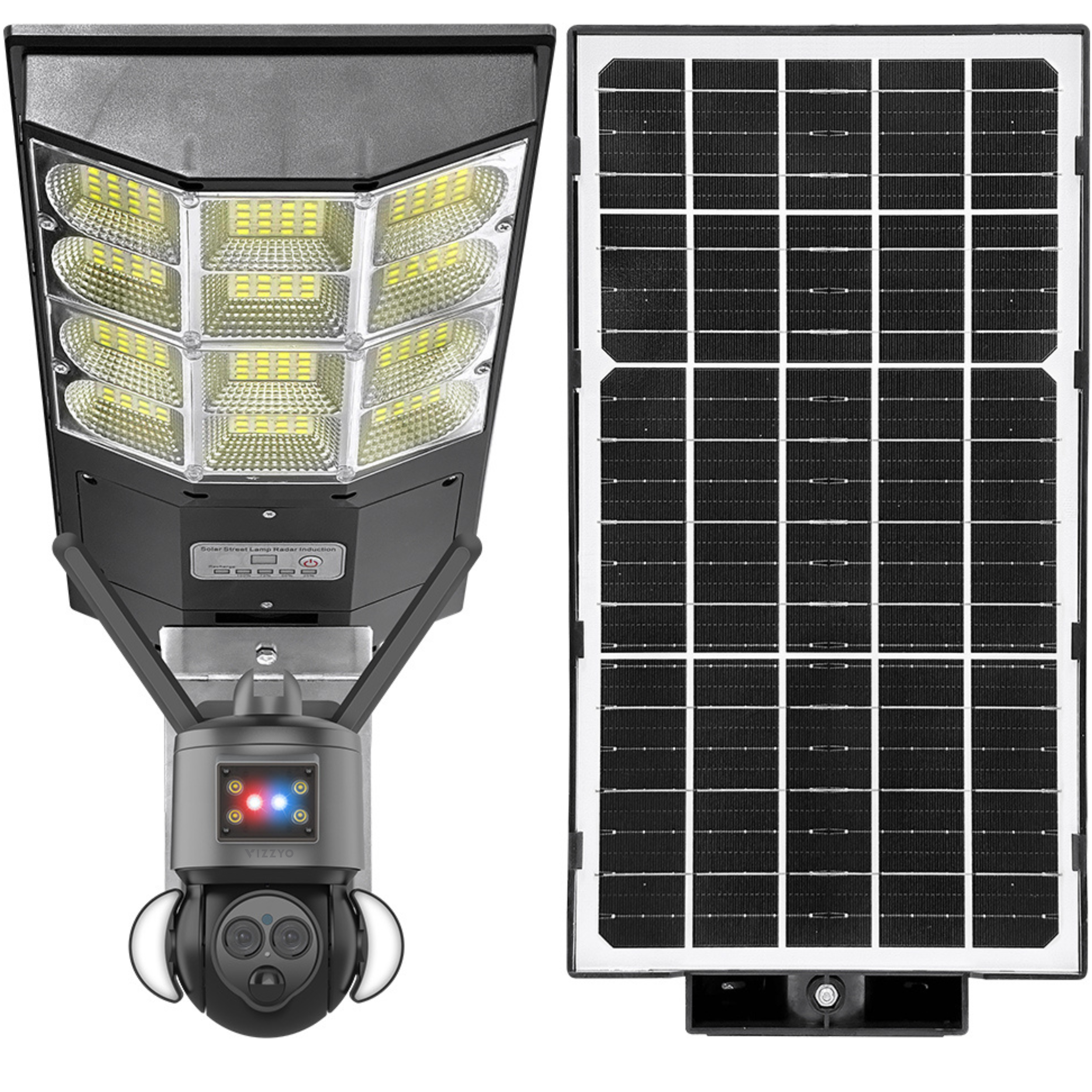 Cameră Supraveghere 4G Solară cu Lampă LED Integrată Vizzyo Light Guard, 6MP, Zoom Optic 12X, Panouri Solare 21W, Baterii 22000mAh, Senzor PIR, Noapte Color & IR, Detecție PIR & Urmărire Om, Audio Bidirecțional, Aplicație UBox, IP66, H.265, SD 128GB