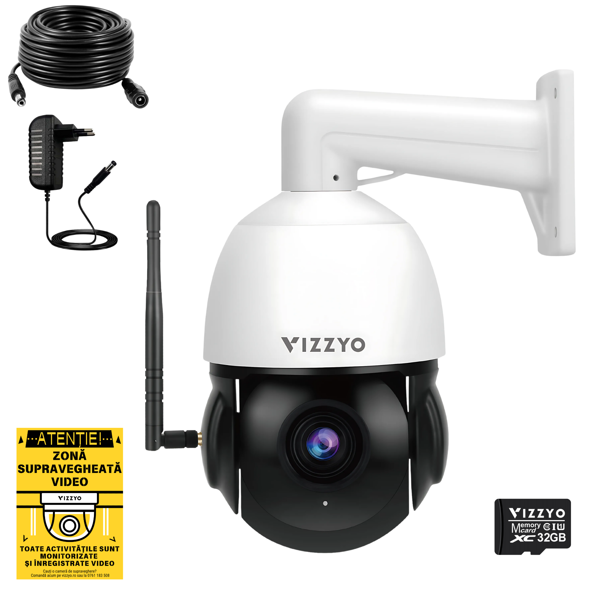 Cameră Supraveghere WiFi/LAN/POE Vizzyo Supreme Pro, 8MP, Zoom Optic 18X, PTZ 360°/100°, AI Detecție Umană & Urmărire Automată, Viziune Nocturnă IR 100m, Audio Bidirecțional, IP66, SD 256GB