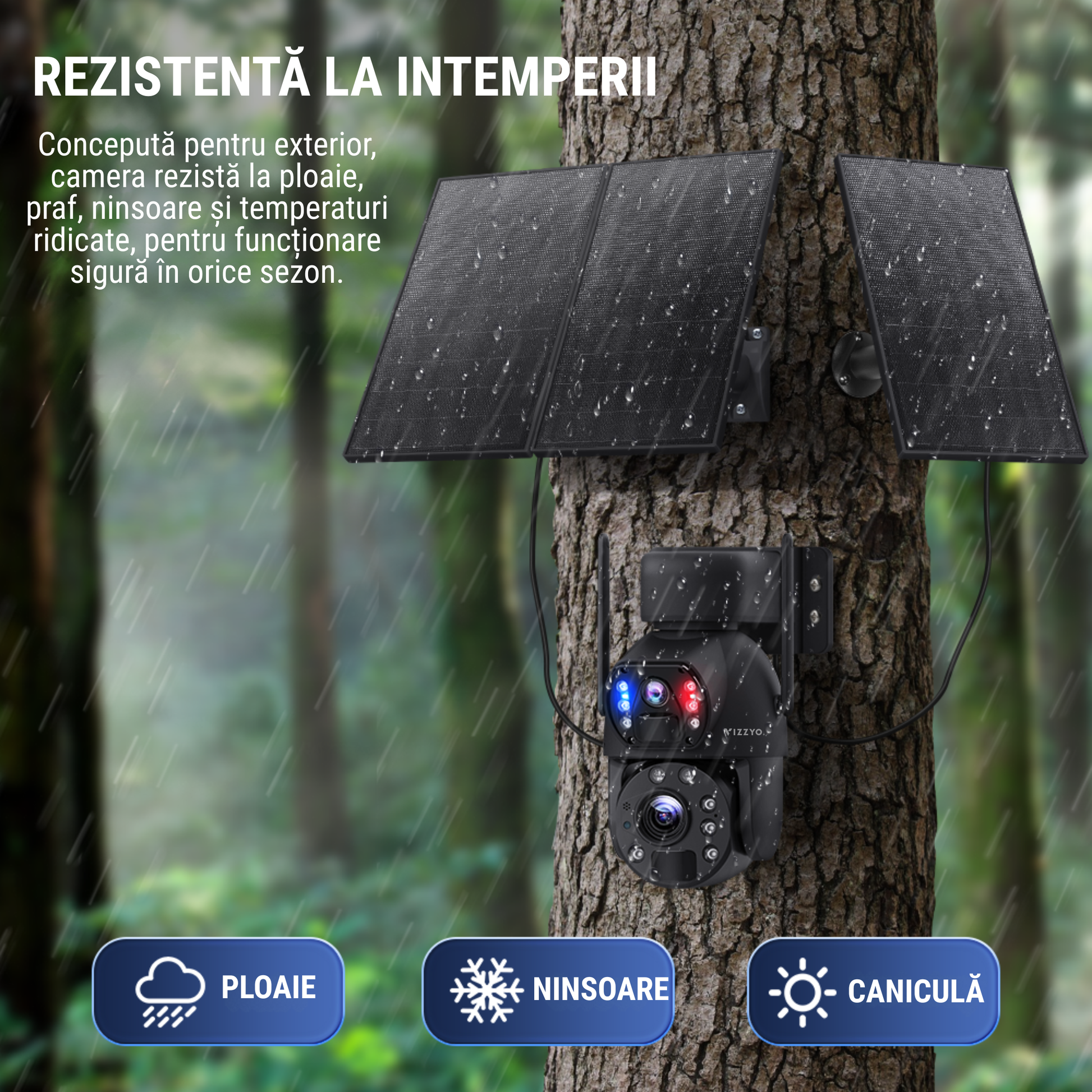 toycameraiページ Cameră Supraveghere Triplă WiFi Vizzyo TriShield, 9MP, 3 Camere În