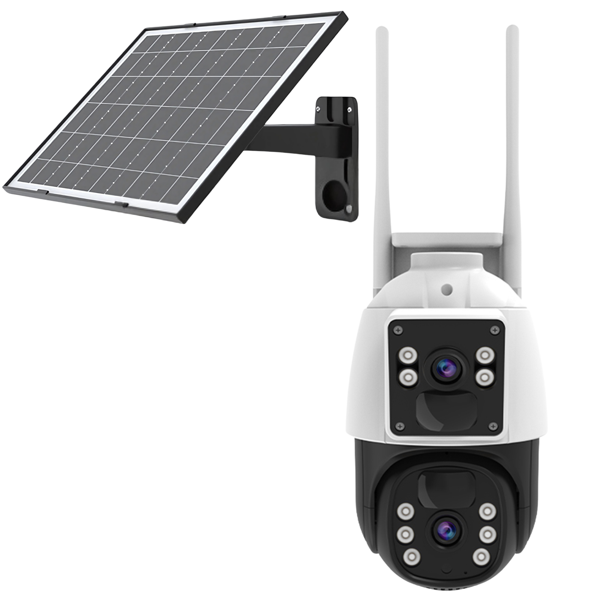 Cameră Supraveghere Solară 4G Vizzyo Nova Guardian, Slot Cartelă SIM + Panou Solar, Baterie Integrată, 8MP, 2 Lentile, Mod Noapte Color + IR, Detecție Mișcare & Urmărire Automată, Audio Bidirecțional, Control din Aplicatie, IP66, HDR, ISP, SD 256GB