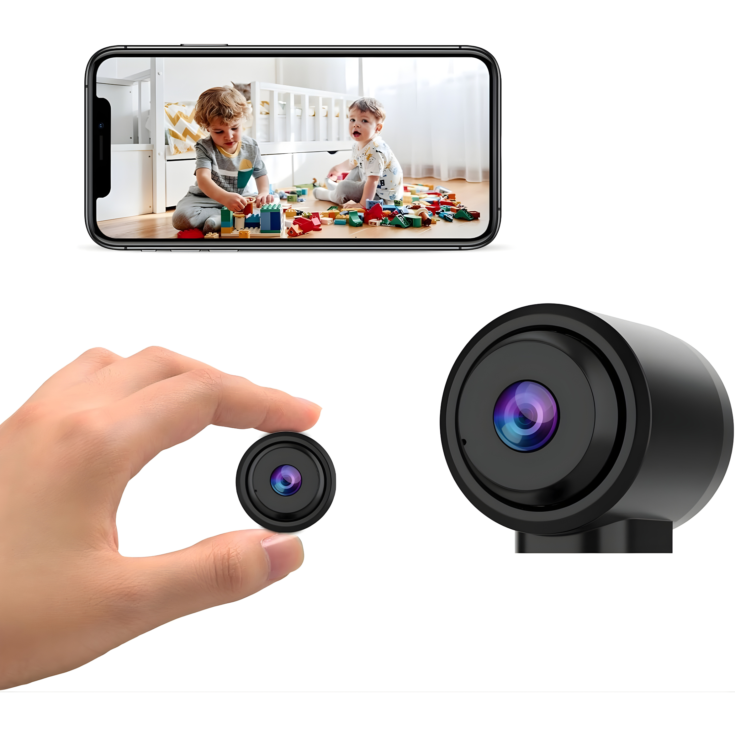 Mini Cameră WiFi Vizzyo Micro Echo, Ultra-Compacta, 3MP, Alimentare Continuă prin USB-C, Baterie Integrată, Unghi 136°, Detecție Persoane, Night Vision IR 940 nm Invizibil, Microfon Integrat, Cloud Gratuit, Aplicația O-KAM Pro, SD 256GB
