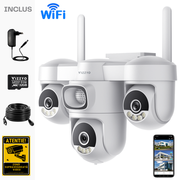 Cameră Supraveghere Triplă WiFi Vizzyo Atlas 3