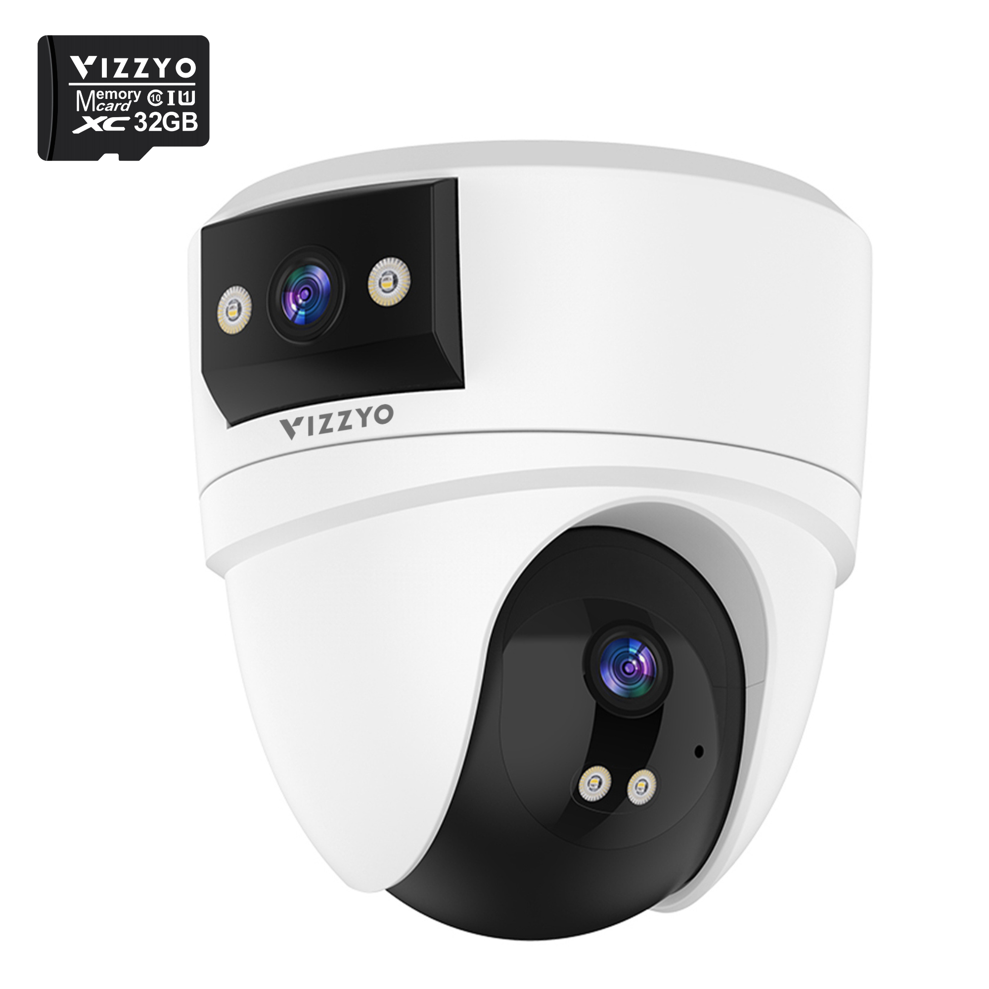 Cameră Supraveghere WiFi Vizzyo Dual Dome, 8MP, 2 Camere În 1, Viziune Nocturnă Color, Acoperire Panoramică 360°, Detecție Mișcare & Urmărire Automată, Audio Bidirecțional, Control din aplicatie, IP66, HDR, ISP, SD 256GB
