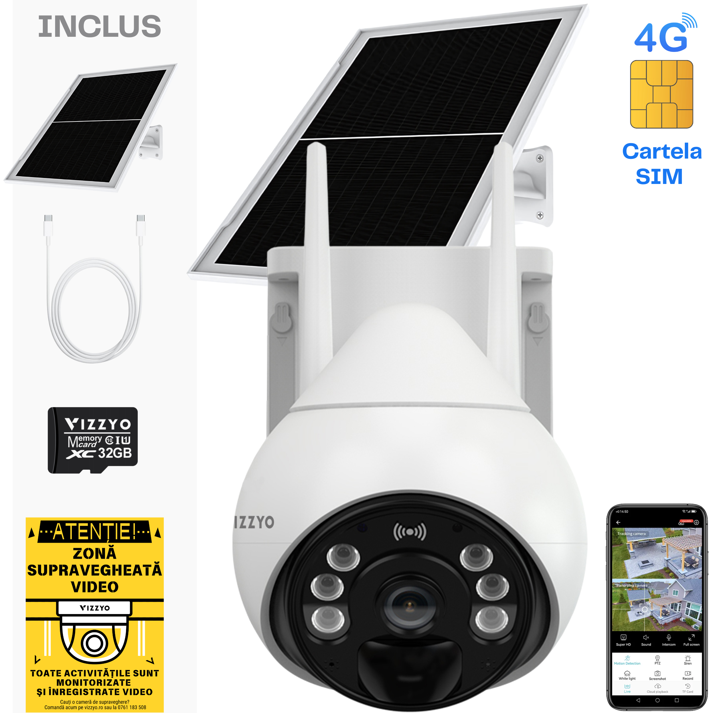 Camera Supraveghere SIM 4G cu Panou Solar – VIZZYO Eye Drop Pro