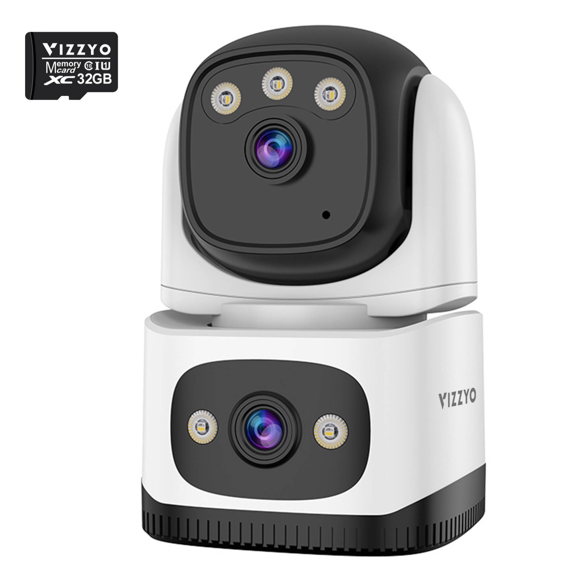 Cameră Supraveghere WiFi Vizzyo Dual Home Defender, 8MP, 2 Camere În 1, Viziune Nocturnă Color, Acoperire Panoramică 360°, Detecție Mișcare & Urmărire Automată, Audio Bidirecțional, Control din aplicatie, IP66, HDR, ISP, SD 256GB