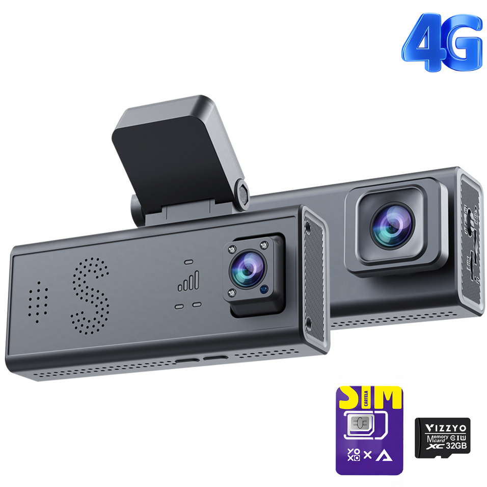 Cameră Auto 4G LTE cu Cartelă SIM Vizzyo Car Guard, 6MP, 2 Camere (Față + Interior), Parking Mode 24/7, Dual Radar, G-Sensor Emergency Lock, GPS, Night Vision Color, Aplicație UBox Pro, Alimentare OBD, WDR, ISP, SD 128GB
