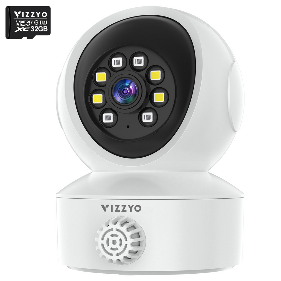 Cameră Supraveghere WiFi Vizzyo Sense, cu Senzor Fum + Gaze, 5MP, Detecție Umană cu Urmărire Automată, Viziune Nocturnă Color, Acoperire Panoramică 360°, Audio Bidirecțional, Alerte Instant, Control din Aplicație, HDR, ISP, SD 256GB