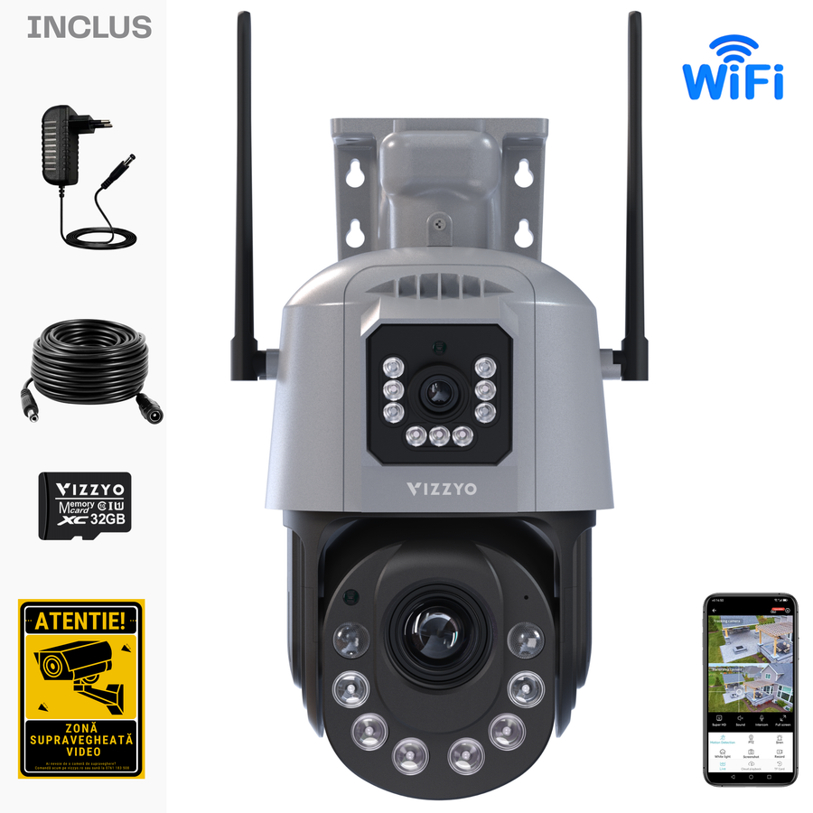 Cameră Supraveghere Dublă WiFi Vizzyo Striker Pro