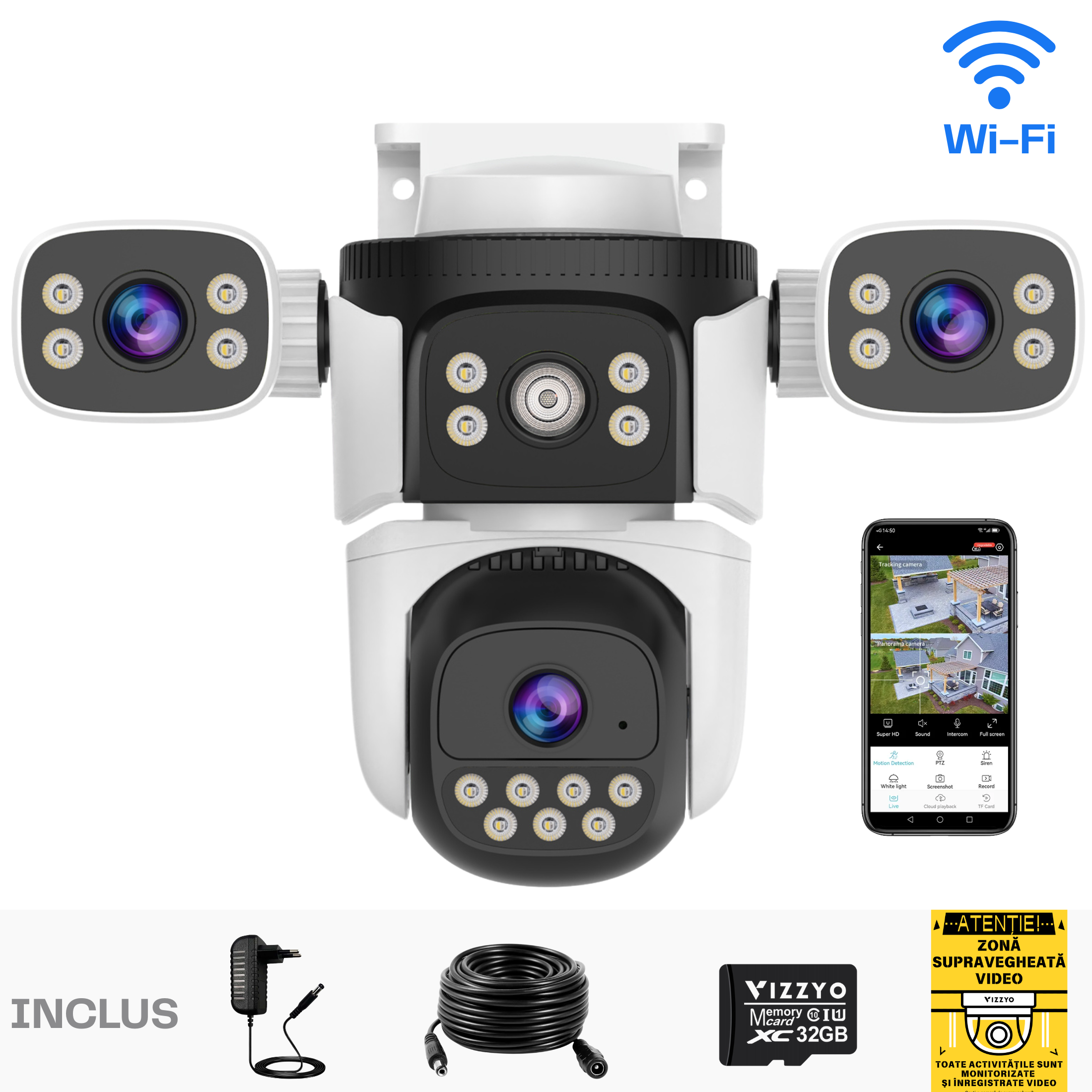 Camera Supraveghere WIFI Tripla – VIZZYO Ultra Defender