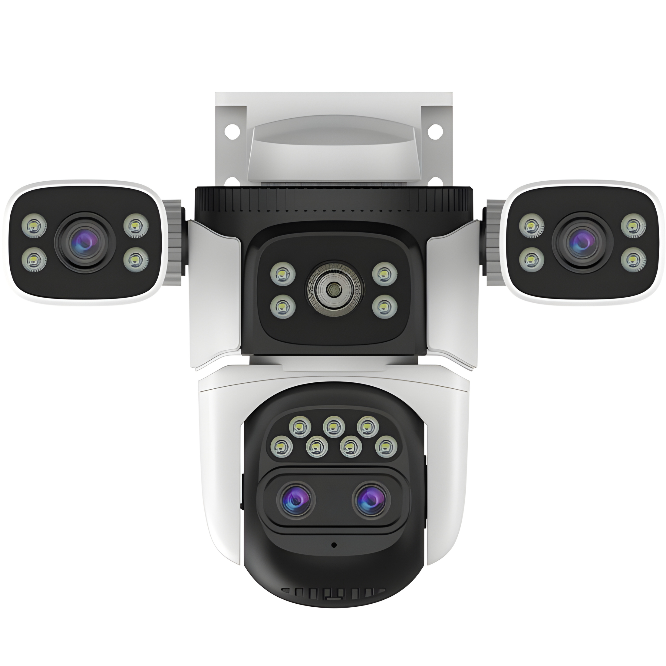 Cameră Supraveghere Triplă WiFi Vizzyo Ultra Defender Pro, 16MP, Zoom Optic Până la 200 metri, Viziune Nocturnă Color, Acoperire Panoramică 360°, Detecție Mișcare & Urmărire Automată, Audio Bidirecțional, IP66, WDR, SD 256GB