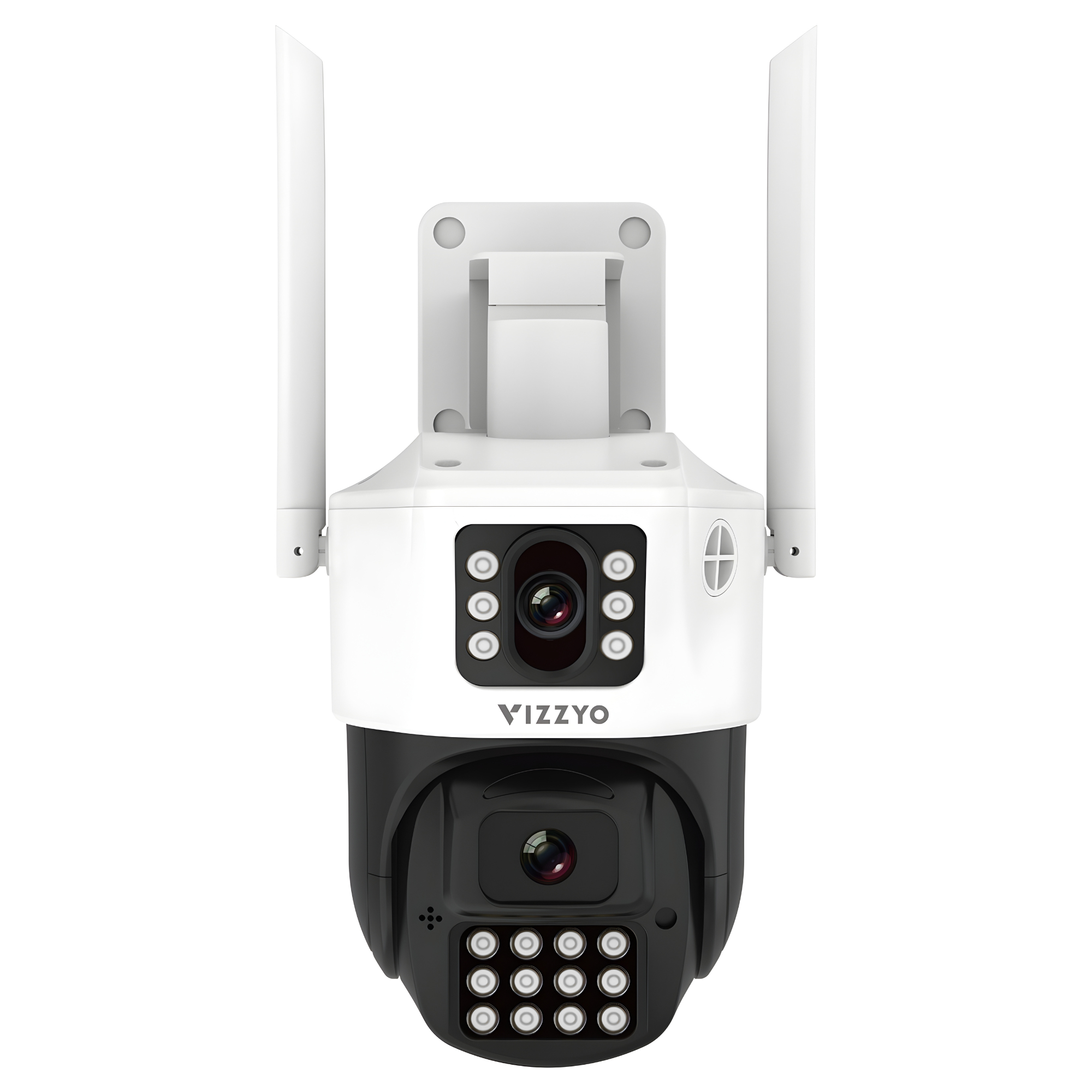 Cameră Supraveghere Dublă WiFi Vizzyo Dual Ranger, 8MP, 2 Lentile 4mm + 6mm, Viziune Nocturnă Color, AI Detecție Mișcare & Urmărire Automată, Audio Bidirecțional, Antene 5dBi, HDR, ISP, IP66, SD 256GB