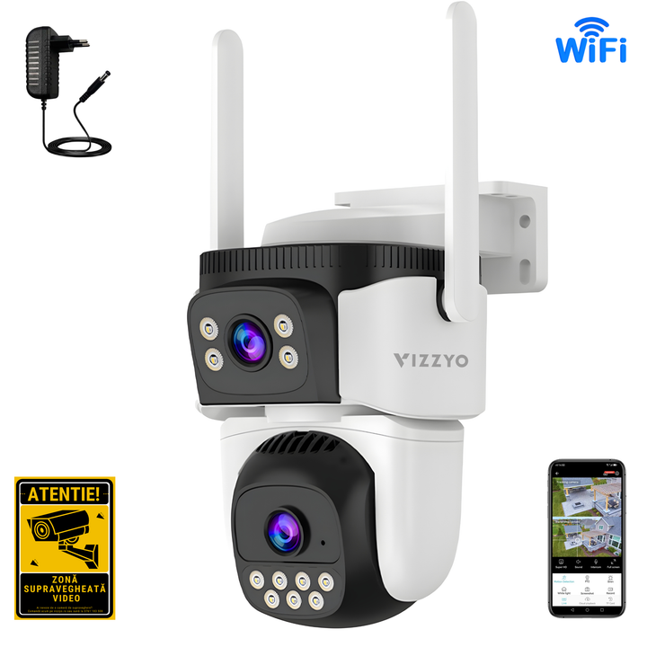 Cameră Supraveghere Dublă WiFi Vizzyo Dual Defender