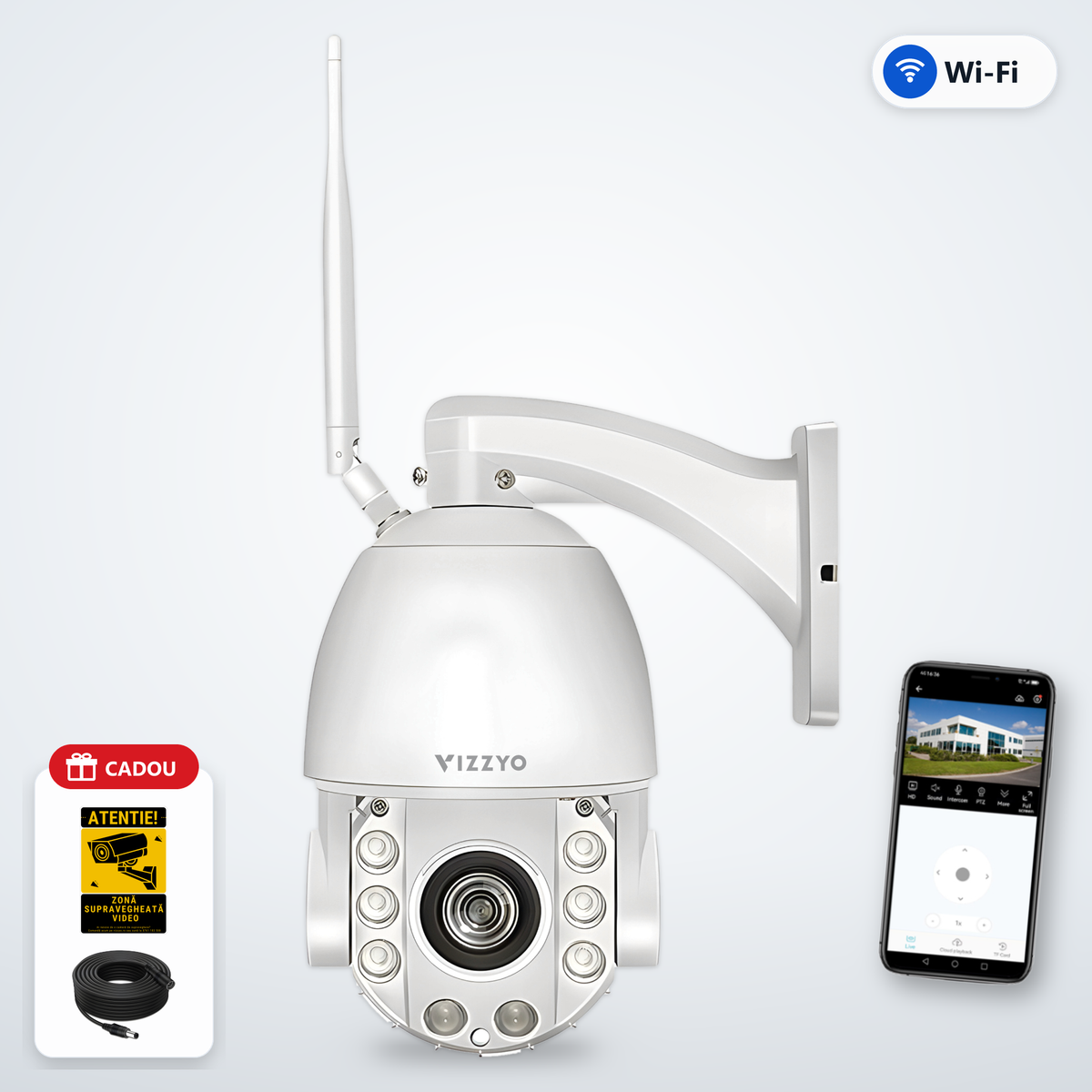 Cameră Supraveghere WiFi Vizzyo Apex Pro – cameră, aplicație și cadou