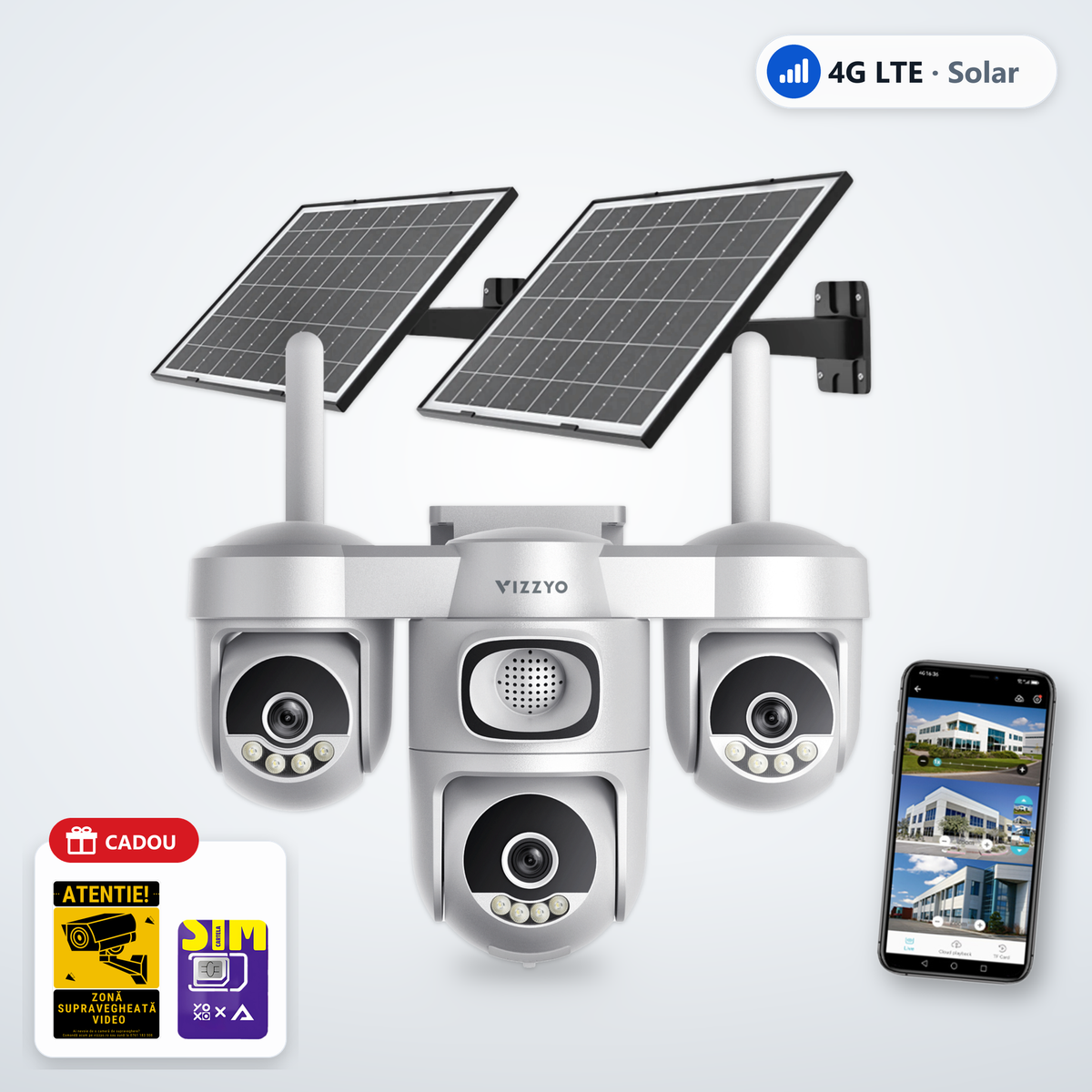 Cameră Supraveghere 4G Solară Vizzyo Atlas Solar 3 – cameră, aplicație și cadou