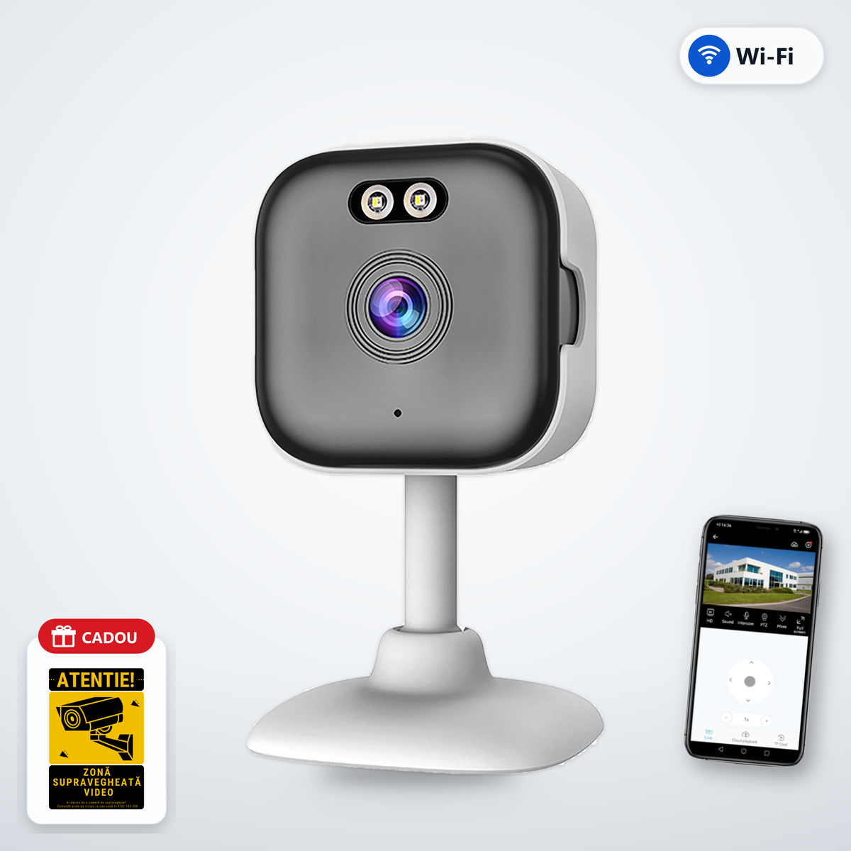 Cameră Supraveghere WiFi Vizzyo Aura – cameră, aplicație și cadou