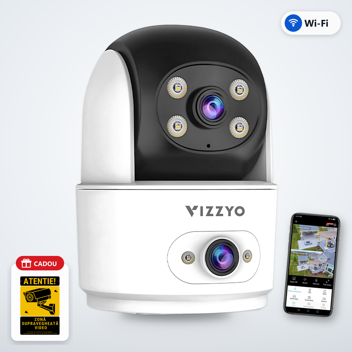 Cameră Supraveghere WiFi Vizzyo Dual Home Ranger – cameră, aplicație și cadou