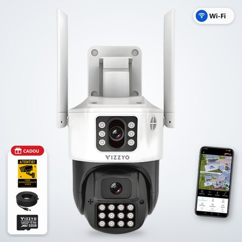 Cameră Supraveghere Dublă WiFi Vizzyo Dual Ranger – cameră, aplicație și cadou