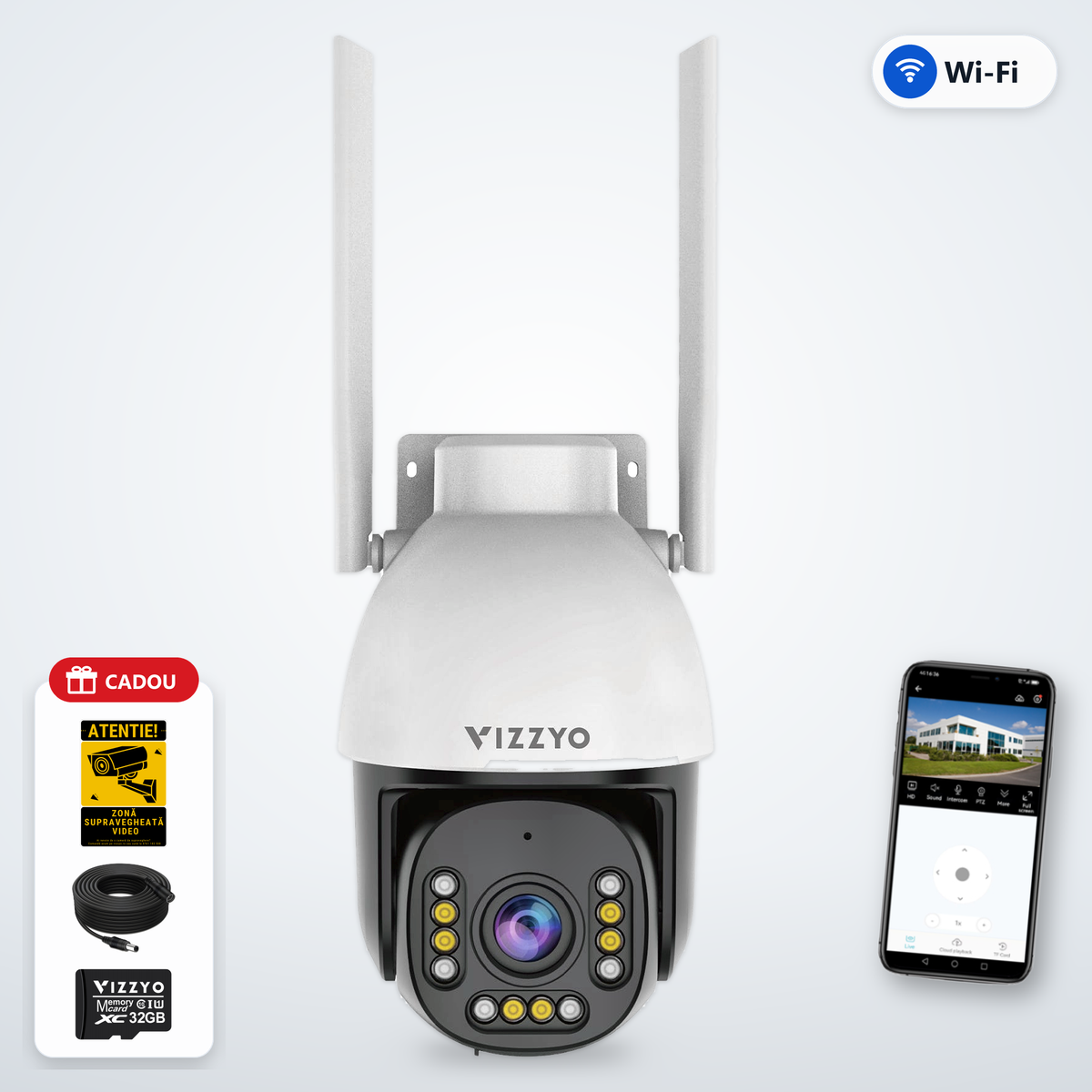 Cameră Supraveghere WiFi Vizzyo Elite Pro – cameră, aplicație și cadou