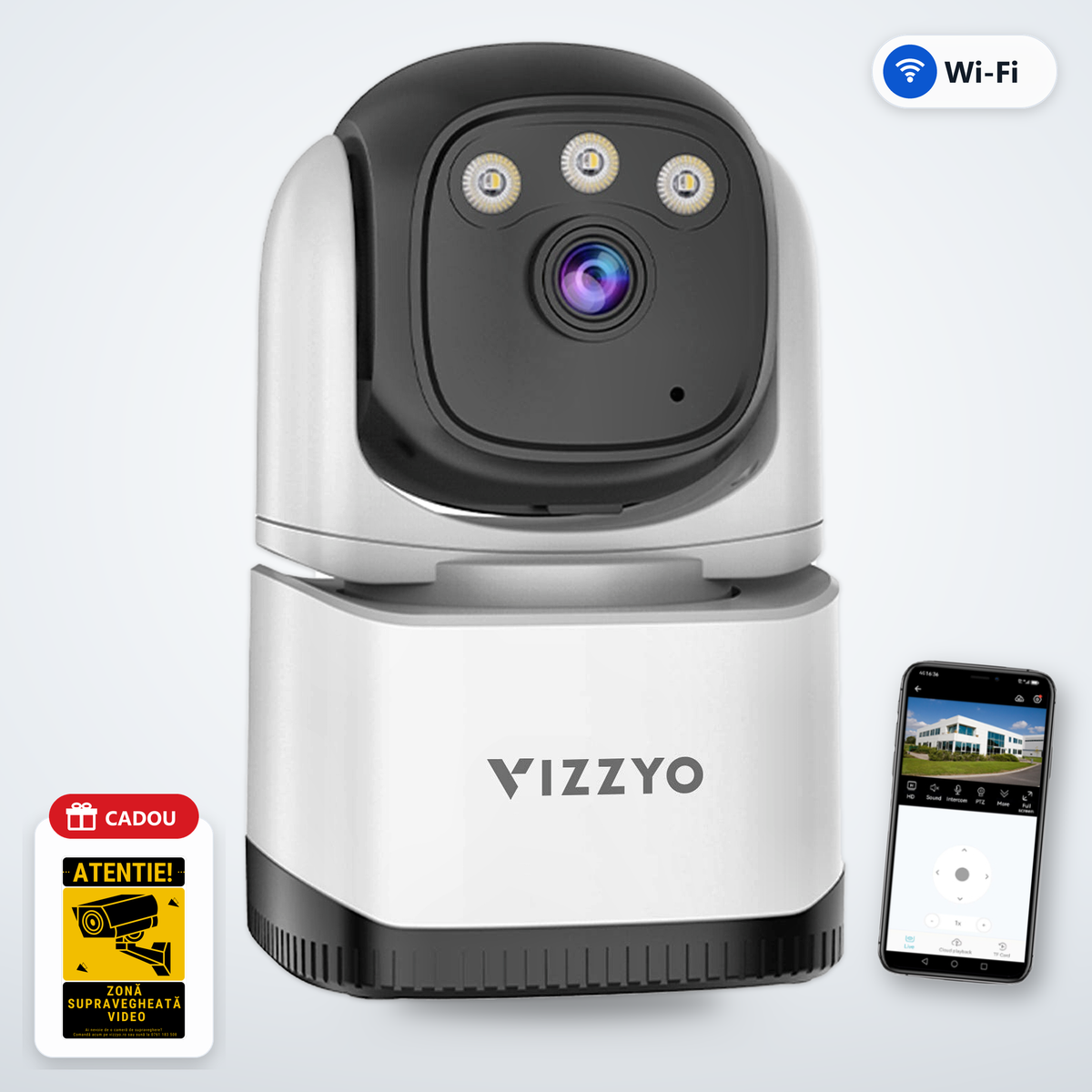 Cameră Supraveghere WiFi Vizzyo Home Defender – cameră, aplicație și cadou