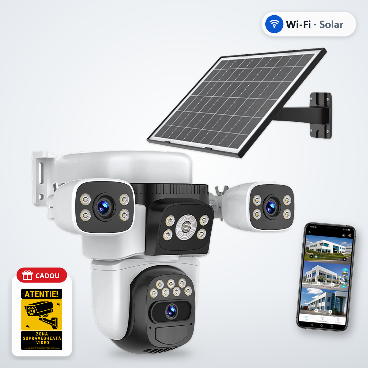 Cameră Supraveghere Solară WiFi Vizzyo Ultra Defender WS1 – cameră, aplicație și cadou